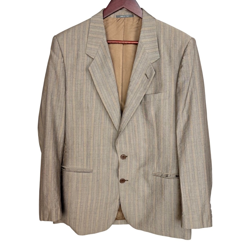 Carlo Palazzi Italy Blazer 42R Tan Striped Wool Silk Mohair Sport Coat Ricco
